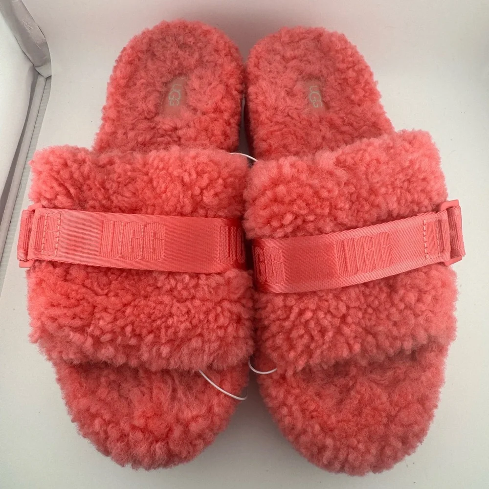 UGG Coral Pink Fluff Slides - Picture 1 of 7